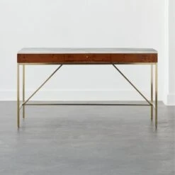 Irwin Burl Wood Desk With Travertine Top Model 8804