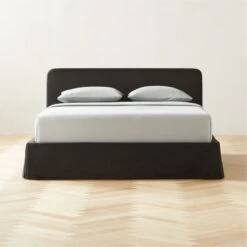 Pullover Slipcover Black Sateen Queen Bed