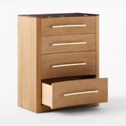 Kingsbury Tall 4-Drawer Curved Oak Wood Dresser With Marble Top -Home Series Shop KingsburyCrvdMrblChest3QAVSSF22