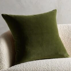 Leisure Olive Green Velvet Throw Pillow With Down-Alternative Insert 23"