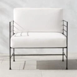 Marteau Black Iron Outdoor Lounge Chair With White Sunbrella® Cushions