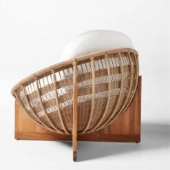 Masha Rattan And Teak Outdoor Lounge Chair With White Sunbrella® Cushions -Home Series Shop MashaLoungeChair3QBSSS23