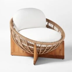 Masha Rattan And Teak Outdoor Lounge Chair With White Sunbrella® Cushions -Home Series Shop MashaLoungeChair3QSSS23