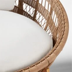 Masha Rattan And Teak Outdoor Lounge Chair With White Sunbrella® Cushions -Home Series Shop MashaLoungeChairAVSSS23