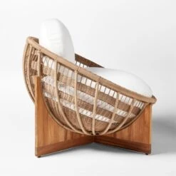 Masha Rattan And Teak Outdoor Lounge Chair With White Sunbrella® Cushions -Home Series Shop MashaLoungeChairSDSSS23