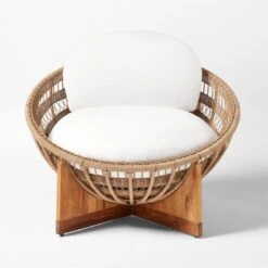 Masha Rattan And Teak Outdoor Lounge Chair With White Sunbrella® Cushions -Home Series Shop MashaLoungeChairSOSSS23