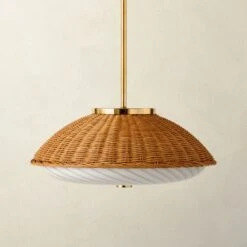 Moro Polished Brass And Rattan Pendant Light