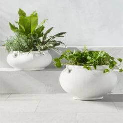 Myla White Terracotta Indoor/Outdoor Planter Bowl With Handles Large -Home Series Shop MylaWhitePlanterGroupFHS23