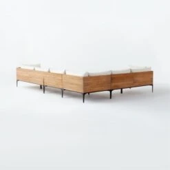 Naya 4-Piece Cast Iron And Teak Sectional Sofa With Ivory Sunbrella ® Cushions -Home Series Shop NayaTeakNCastIronSect3QBSSS21