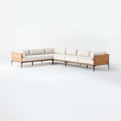 Naya 4-Piece Cast Iron And Teak Sectional Sofa With Ivory Sunbrella ® Cushions -Home Series Shop NayaTeakNCastIronSect3QSSS21