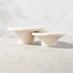 Pompeo Round Ivory Cast Resin Outdoor Coffee Table Large -Home Series Shop PompeoResinS2TableSHS23