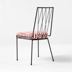 Pavilion Black Armless Outdoor Dining Chair With Striped Sunbrella ® Cushion Model 6150 Set Of 4 -Home Series Shop PvlnBkALDnChrWStdChM61503QBSSS22