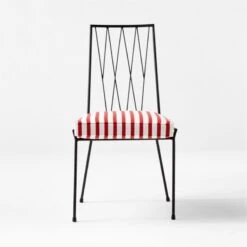 Pavilion Black Armless Outdoor Dining Chair With Striped Sunbrella ® Cushion Model 6150 Set Of 4 -Home Series Shop PvlnBkALDnChrWStdChM6150SOSSS22