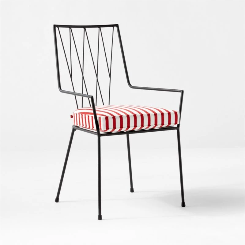 Pavilion Black Outdoor Dining Armchair With Striped Sunbrella ® Cushion Model 6160 Set Of 4 5 Pavilion Black Outdoor Dining Armchair With Striped Sunbrella ® Cushion Model 6160 Set Of 4 - Image 3