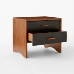 Ralston 2-Drawer Black Leather And Walnut Wood Nightstand -Home Series Shop RalstonWltNLthNghtstnd3QAVSSS23