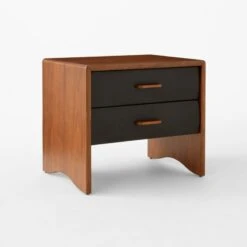 Ralston 2-Drawer Black Leather And Walnut Wood Nightstand -Home Series Shop RalstonWltNLthNghtstnd3QSSS23