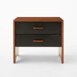Ralston 2-Drawer Black Leather And Walnut Wood Nightstand -Home Series Shop RalstonWltNLthNghtstndSOSSS23