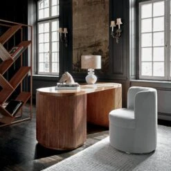 Reid Oval Brown Wood Storage Desk -Home Series Shop ReidOvalDeskJL20 1x1