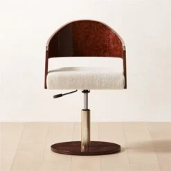 Renato Chenille And Burl Wood Office Chair