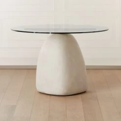 Stone Round White Concrete Dining Table With Glass Top