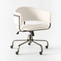 Stretta Ivory Velvet Office Chair -Home Series Shop StrettaIvoryMtlOffcChair3QSSS22