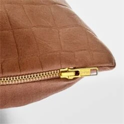 Surat Brown Embossed Leather Throw Pillow With Down-Alternative Insert 18'' -Home Series Shop SuratEmbdLthrDAPllw18x18AV2SSF23