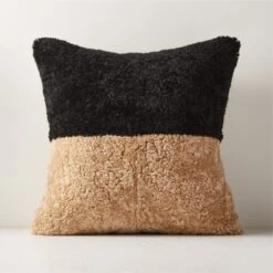 Two-Tone Sheepskin Fur Throw Pillow With Feather-Down Insert 20"