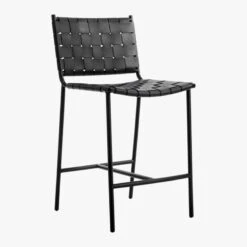 Woven Black Leather Counter Stool -Home Series Shop Woven24inBkLthrCntrStool3QS19